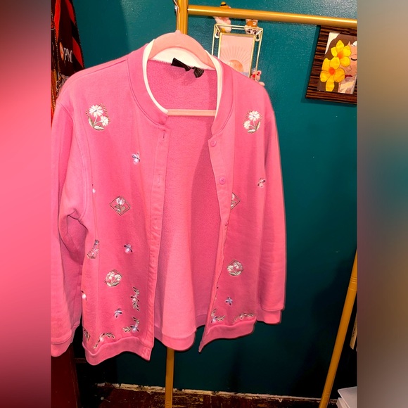 jenny buchanan Tops - Vintage pink floral 80s Cardigan size Large